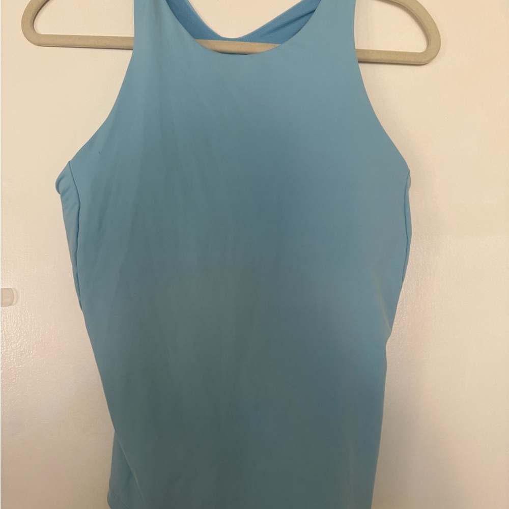 Athleta Blue Fitted Tank Top sz L workout gym all seasons light baby blue